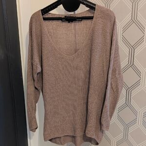 Babaton V-Neck Linen and Silk Sweater - Light Brown